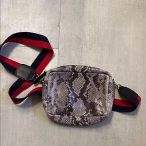 Snakeskin Crossbody Bag with Red and Blue Strap